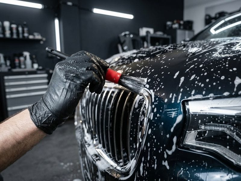 Limpieza de parrilla con pincel de detailing